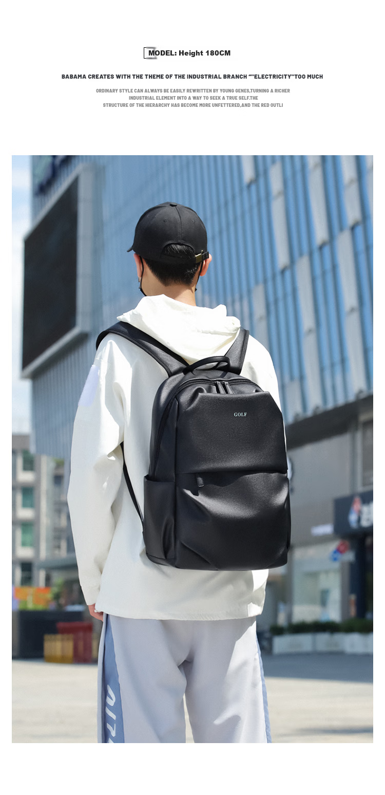 GOLF Backpack for Men, Large Capacity, Korean Style Student Schoolbag, 15-Inch Laptop Bag, Travel Bag, Black 14