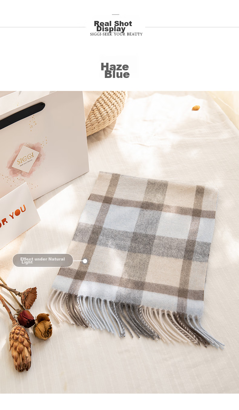 Siggi [Gift Box] Pure Cashmere Scarf for Women, Autumn And Winter British Plaid Shawl, Warm Neck Wrap, Mid-Autumn Festival And New Year Gift 18