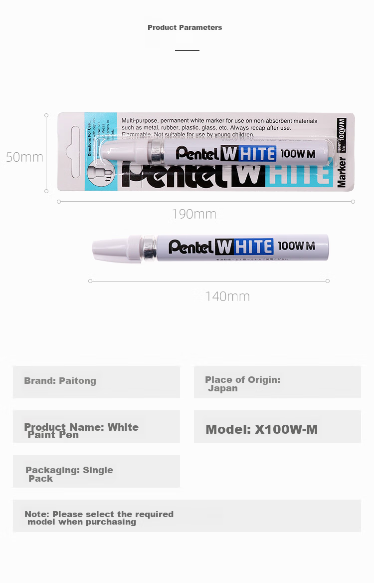 Pentel Paint Marker 3.9mm Thick Round Tip, Car Paint Touch-Up And Scratch Repair, Oil-Based Marker, X100W-M White 5