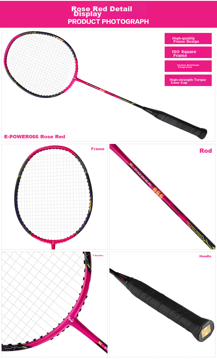 ENPEX Badminton Racket Set, Fashionable Couple's Pair Rackets, Carbon Composite Racket, 2-Piece Set E-POWER066 with Grip Tape 4
