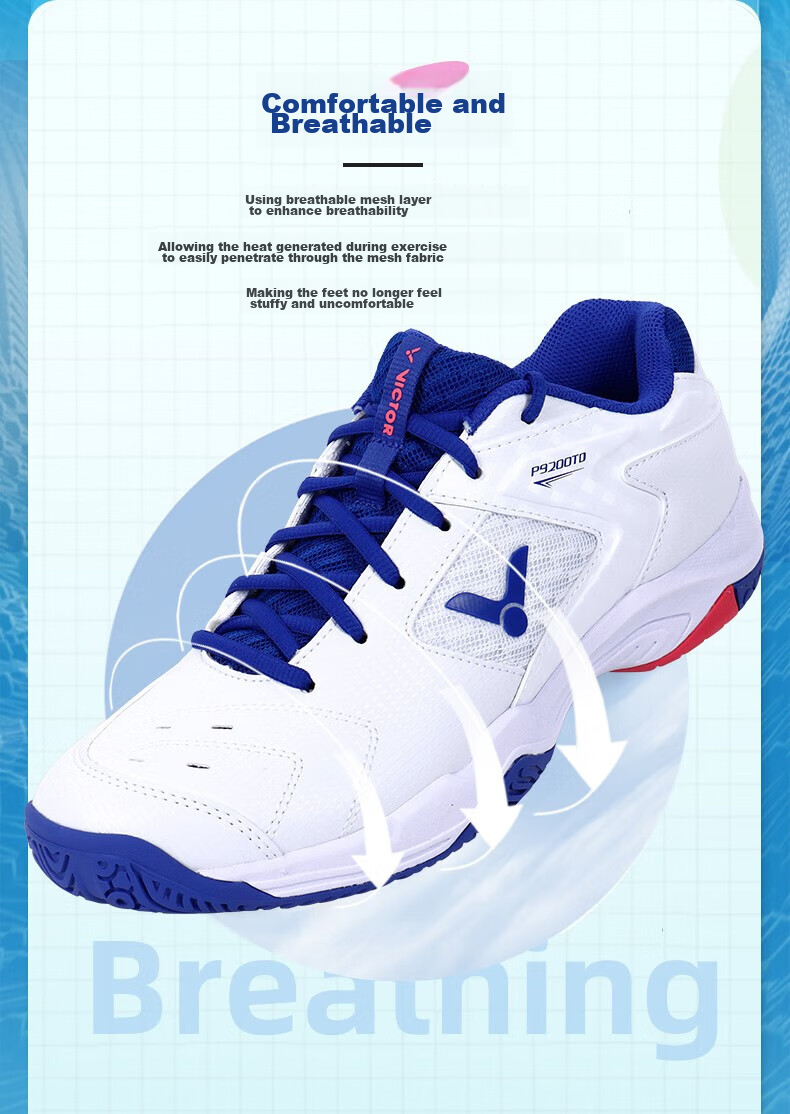 VICTOR Badminton Shoes P9200TD Breathable High-Elasticity Stable Sports Shoes, White And Blue, Size 37 4