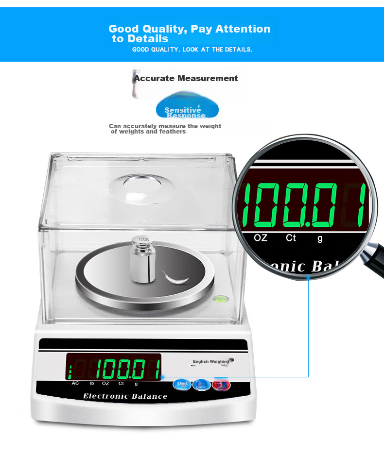 Yingheng High-Precision Electronic Balance Scale, Accurate Electronic Gram Scale, Laboratory Small Platform Scale, Jewelry Electronic Scale, Round 1kg0.01g 8