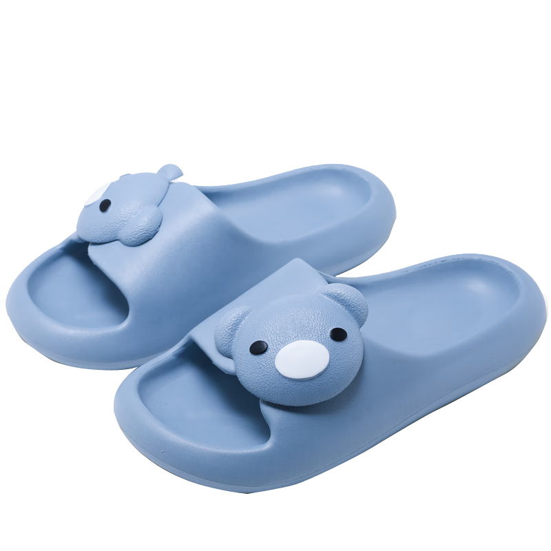 Huamei Jianbu Cute Bear Couple Simple Soft Elastic Indoor Outdoor Non-Slip Cool Slippers Men HM222036 Light Blue Size 44-45