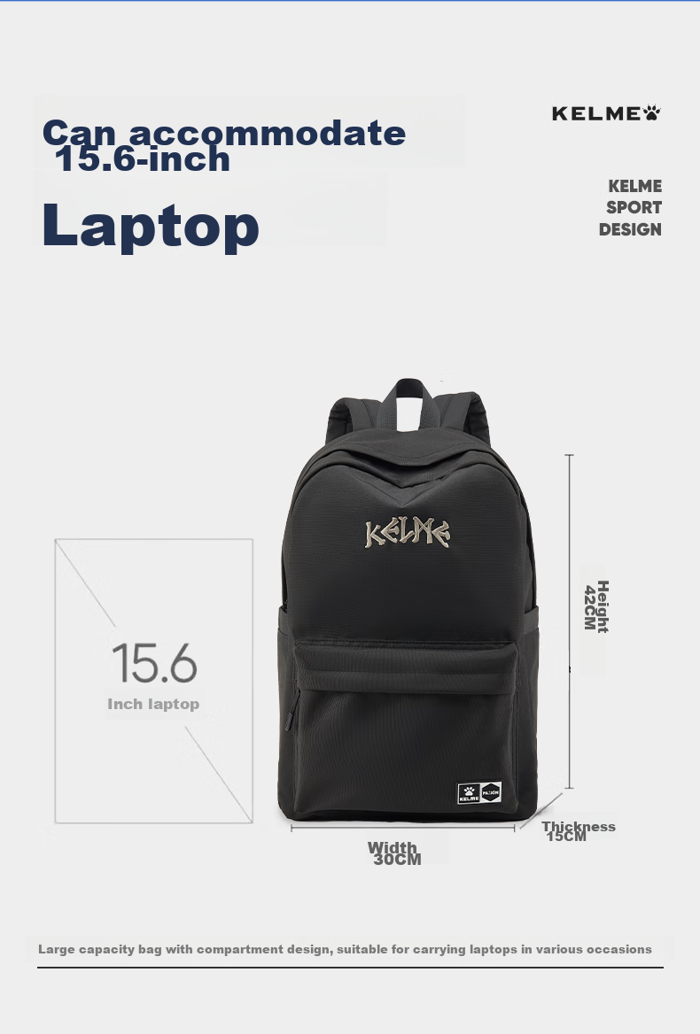 KELME Backpack, Outdoor Sports Portable Large Capacity Travel Bag, Student Schoolbag, Midnight Blue, One Size Fits All 3