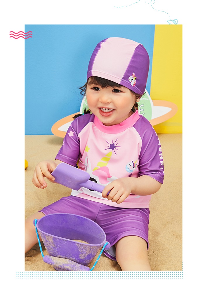 Lemonkid Children's Two-Piece Swimsuit Set for Boys And Girls, Baby Swimwear with Trunks, Sea Blue Funny Shark Design, Size 130 18