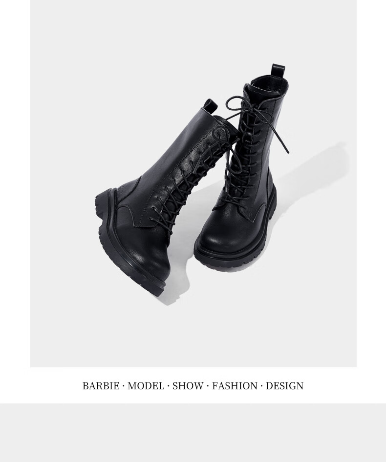 Barbie Girls' Spring And Autumn Martin Boots, Single-Lined Short Leather Boots, Versatile Black Boots for Children, DA6569 Black Size 28 13
