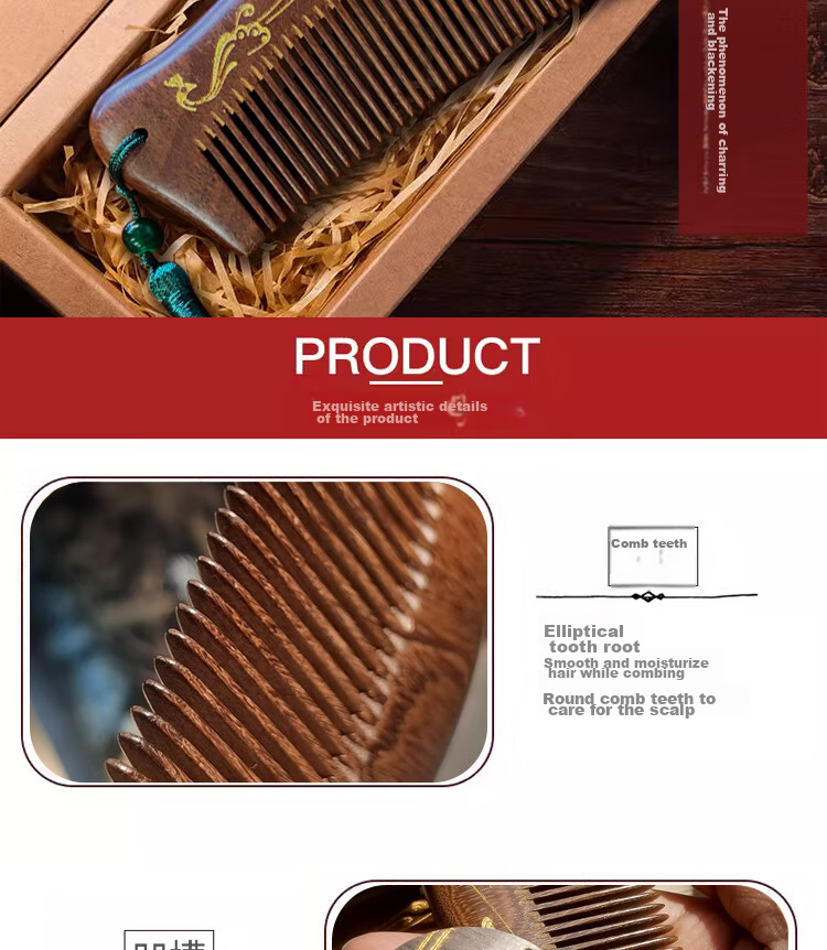 Abaoli Wooden Comb, Teacher's Day Gift, Practical Present for Teachers, Mothers, Wives, Girlfriends, Birthday Gift Box, Chinese Style 3