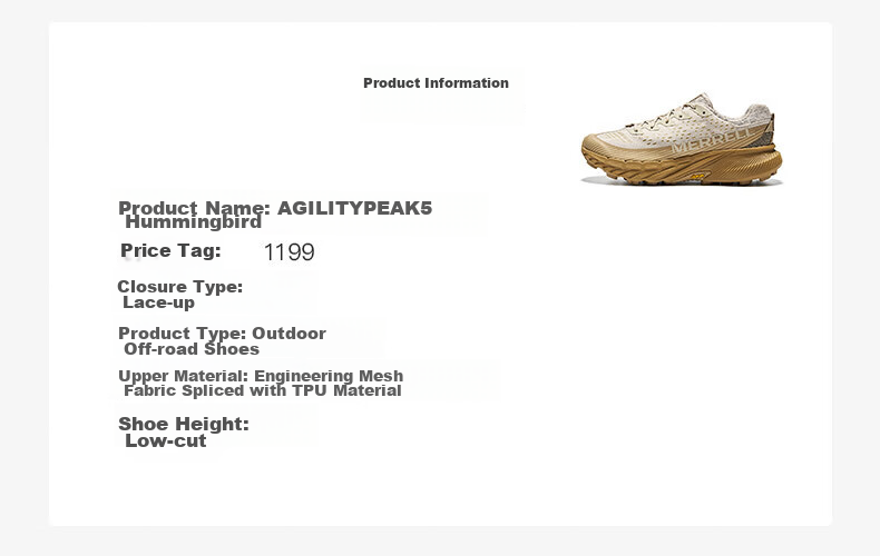 Merrell Women's AGILITY Trail Running Shoes Outdoor Grip Shock Absorption Lightweight Comfortable Non-Slip Durable Trendy Trail 6