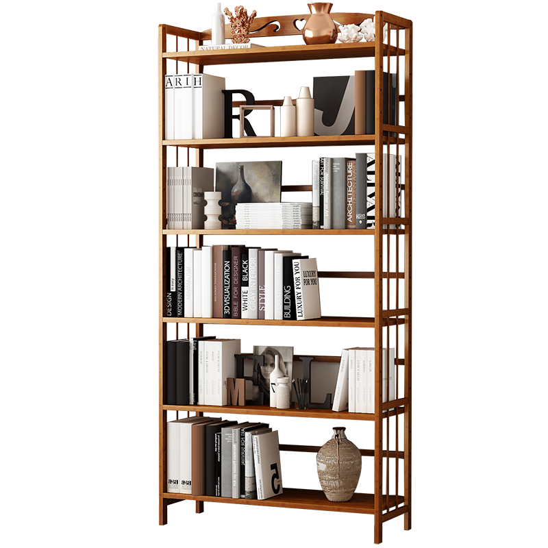 Anerya Simple Bookshelf, Floor-Standing Bamboo Storage Rack, Study Display Shelf, Storage Curio Cabinet