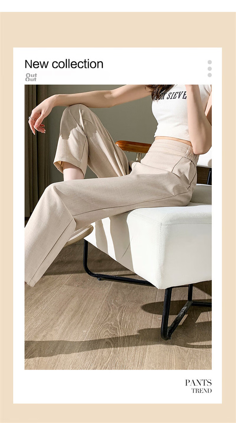 Dme [Commute Thin Nine-Tenths Pants] Summer Slightly Elastic Straight-Leg Elastic Waist Women's Trousers Casual Pants Light Gray S 1