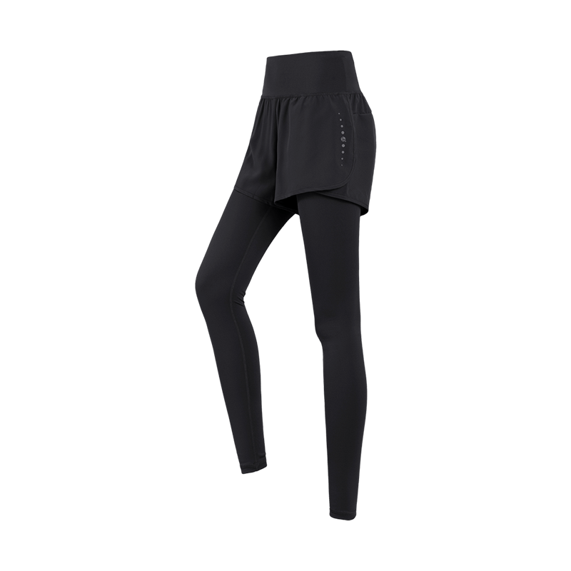 CAMEL Elastic Faux Two-Piece Fitness Pants for Women, High-Waisted Tight Running Trousers, Y23BA4L0029C, Phantom Black, M