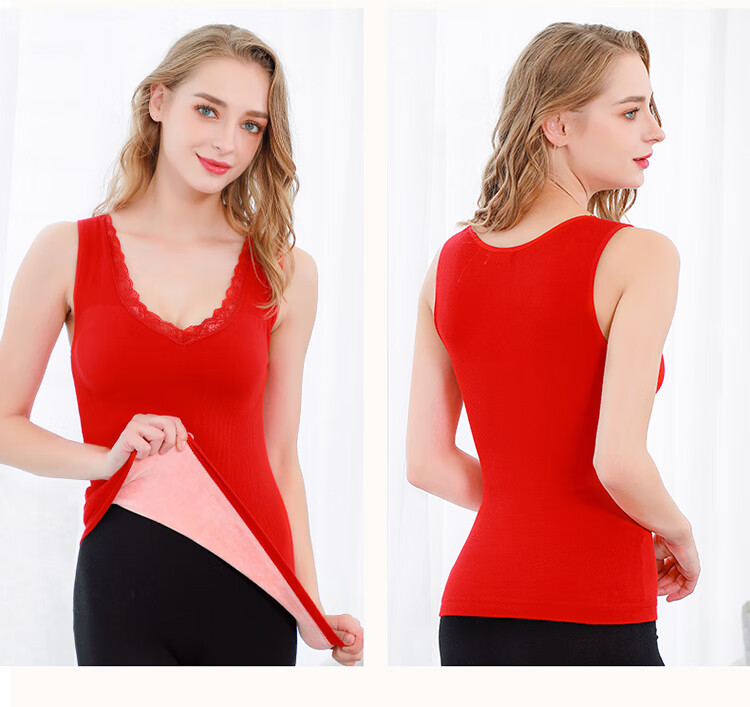 LangSha Women's Thermal Fleece-Lined Thickened Seamless Slim Fit Plus Size Autumn Winter Base Layer Vest Top 22