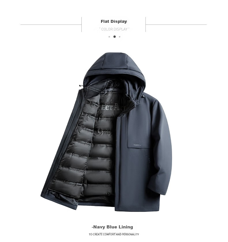 SHANSHAN Detachable Inner Lining Three-In down Jacket for Men, Goose Down Mid-Length Thick Warm Dad Coat Outerwear Men's 2XL 30