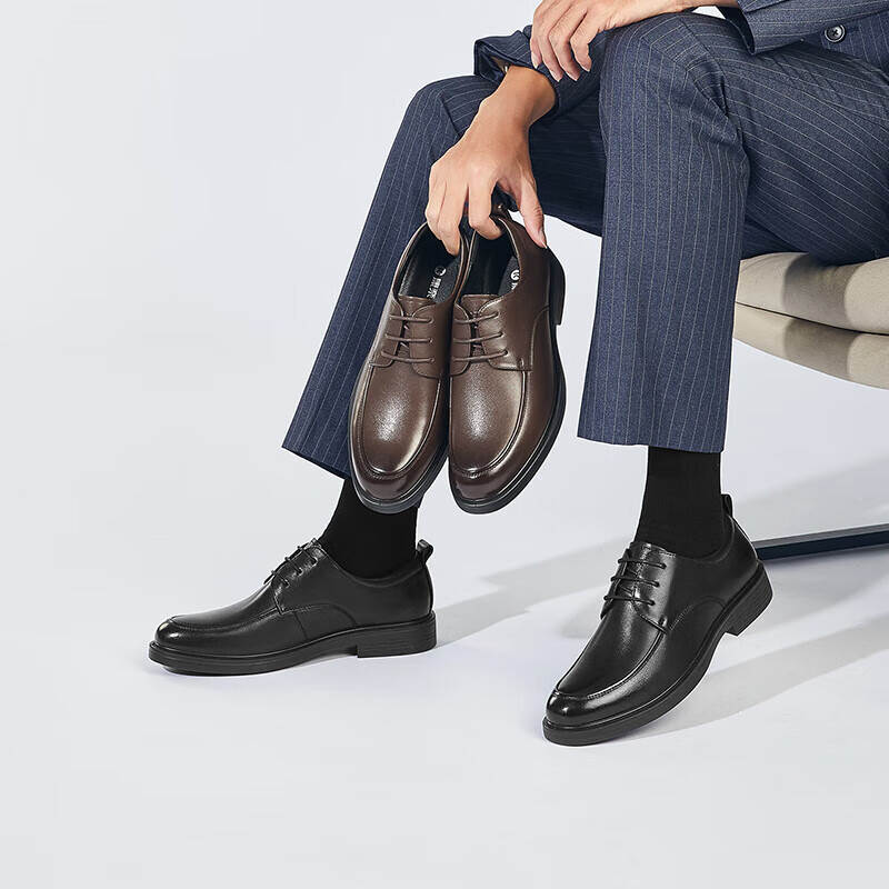 Kangnai Genuine Leather Shoes, Top-Grain Cowhide, Men's Business Formal Shoes, Autumn Derby Shoes, Lace-Up Groom Leather Shoes for Men, Brown, Size 39