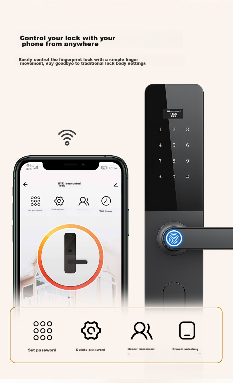 Juexiang Smart Door Lock, Password And Fingerprint Lock, Semi-Automatic Anti-Theft Lock for Homestays And Apartments, Wooden Entrance Doors, Home Electronic Lock, B50 9