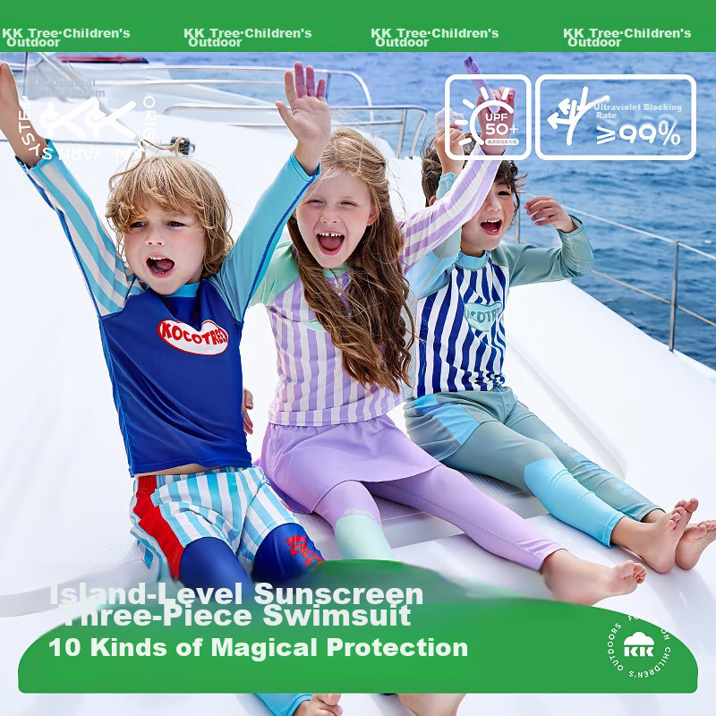 Kocotree Children's Swimsuit Set, Girls' Two-Piece Swimwear, Class A Boys And Girls Long-Sleeve Sun Protection Swimsuit for Older Childre