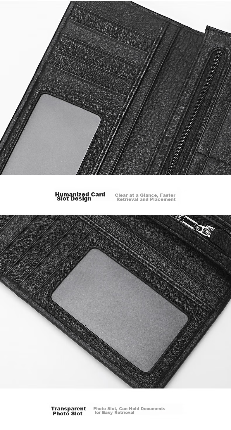 ELLE HOMME Men's Long Wallet, Top-Grain Leather Multifunctional Billfold, Horizontal Style Wallet 1312, Birthday Gift for Me 11