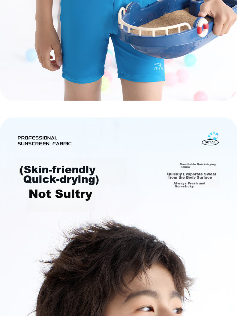 ANTA Children's Two-Piece Swimsuit for Boys, 2024 New Style, Big Kids Swim Trunks, Sun Protection Professional Swimming Set for Boys, Sky Blue, Size 140 9