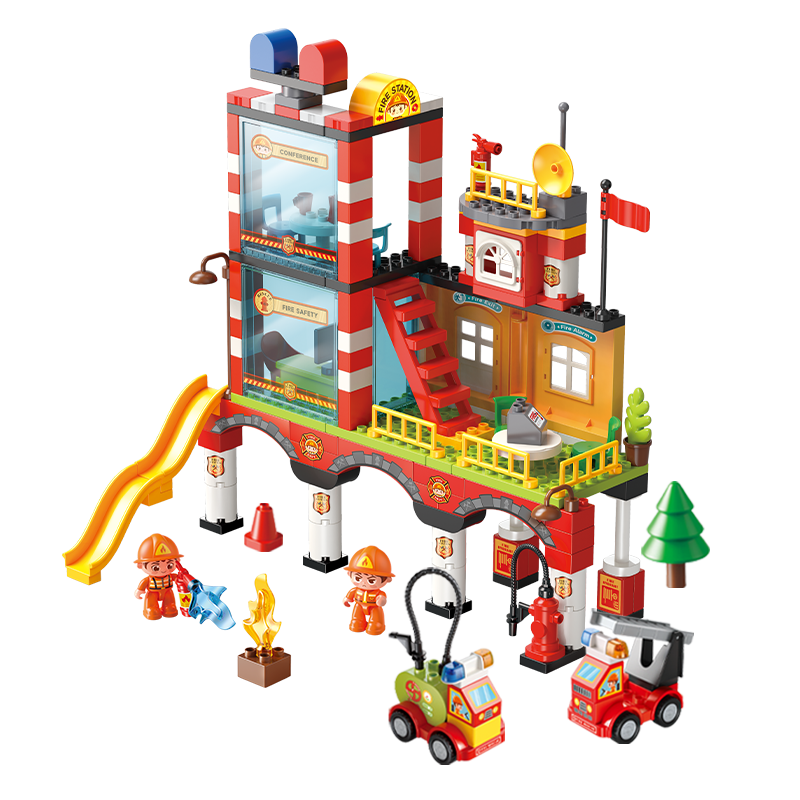 FEELO Compatible with LEGO Large Particle Building Blocks Toy for Boys And Girls, Birthday Gift Fire Station Y42002
