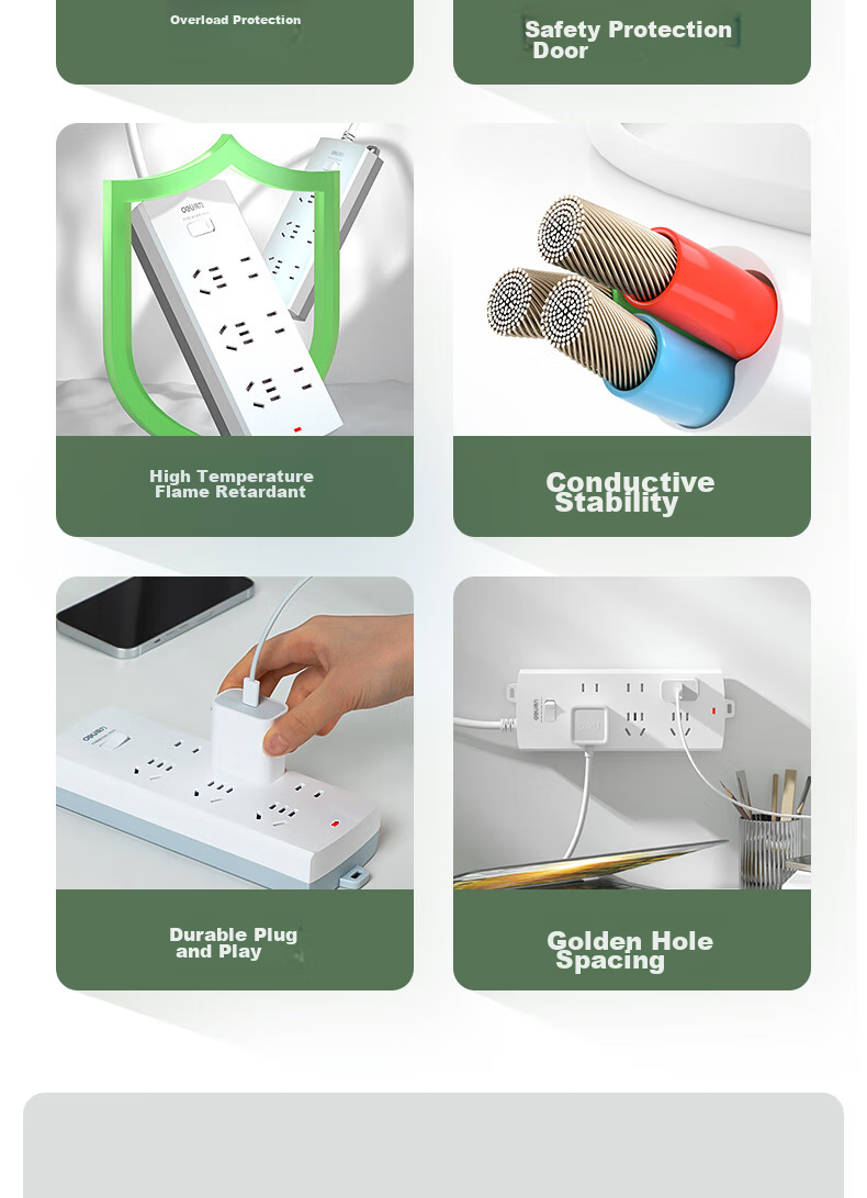 Deli 3C Certified National Standard Power Strip, Extension Cord/Power Bar/Surge Protector, Overcurrent Protection, 3996S, 8 Outlets with Master Switch, Total Length 1.8 Meters 3