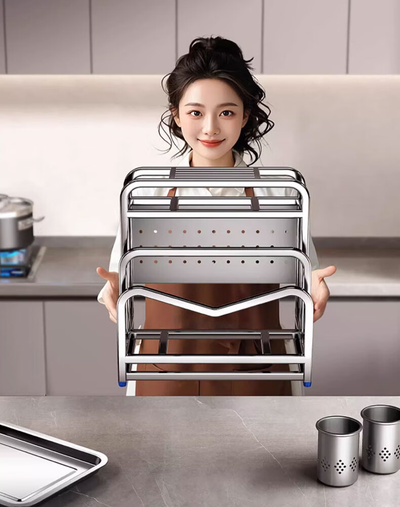 Jingyan 304 Stainless Steel Knife Holder Storage Rack, Kitchen Knife And Cutting Board Organizer, Multifunctional Utensil Chopping Board Storage Shelf, Pot Lid Rack 17