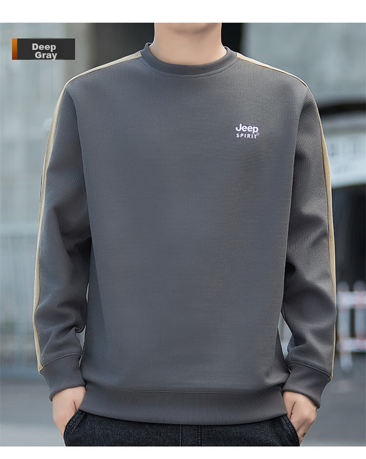 JEEP SPIRIT Men's Waffle Knit Long-Sleeve T-Shirt, Loose Casual Trendy Men's Top for Spring And Autum 20