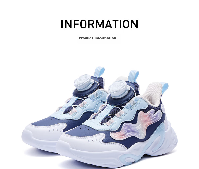 361° Children's Shoes, Kids' Sports Shoes, Winter Girls' Lightweight Leather Casual Shoes with Rotary Buckle, Blue, Size 32 28