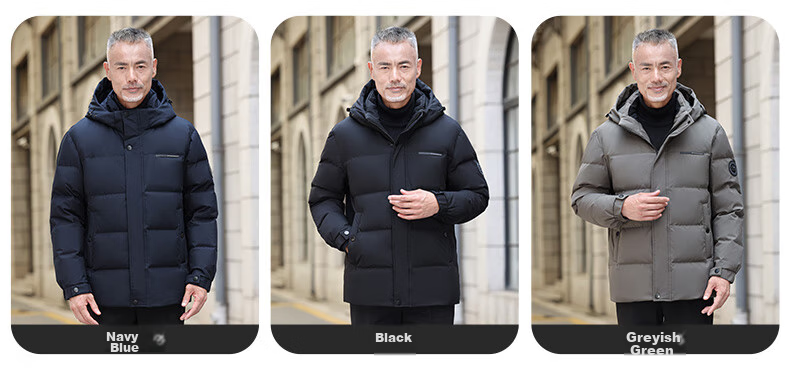 Yalu down Jacket for Men, Winter Warmth, Duck Down, Detachable Hood, Middle-Aged And Elderly Dad Style, Men's Short Coat, Outerwear 13