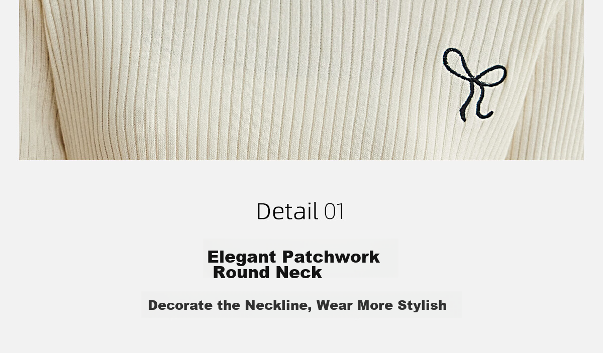 PinCai Women's Knit Sweater, Early Autumn Round Neck Bow Embroidery Knit Top, Slim-Fit Base Layer Sweater P143Z3009 12