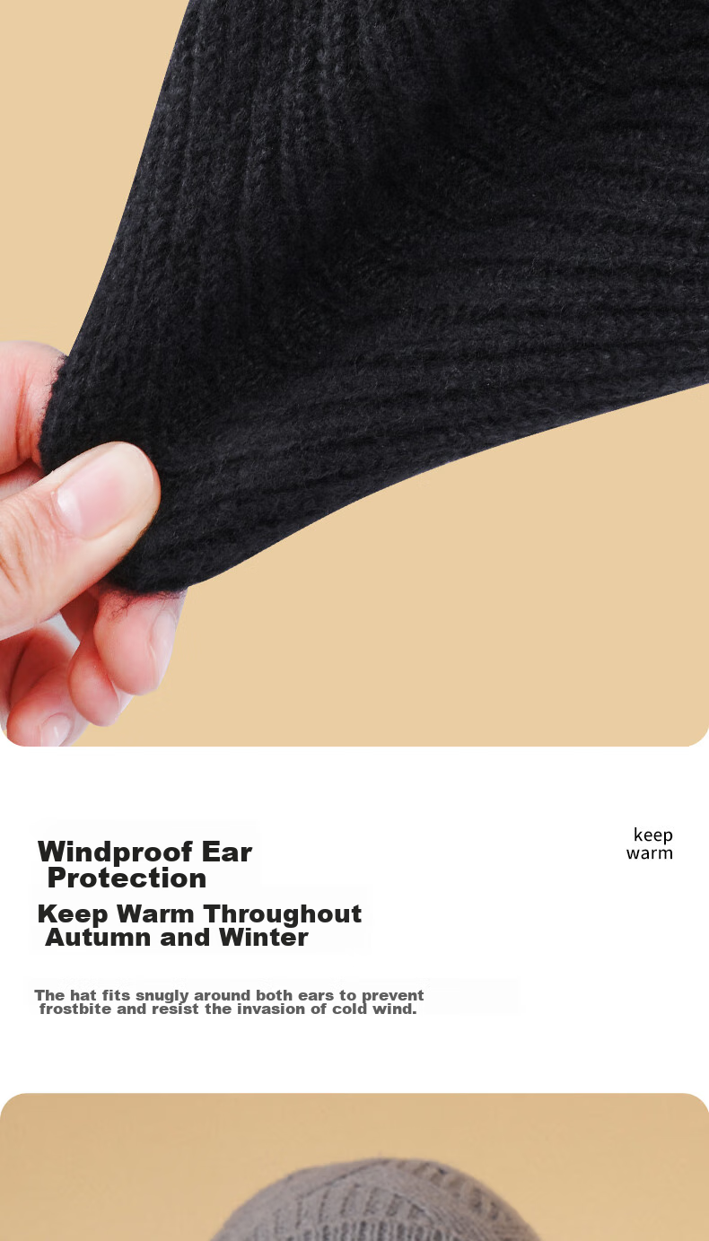 CARTELO Men's Hat, Autumn And Winter Warm Knitted Cap, Fleece-Lined Thickened Cycling Cold-Proof Knitted Hat And Neck Gaiter Two-Piece Set 9