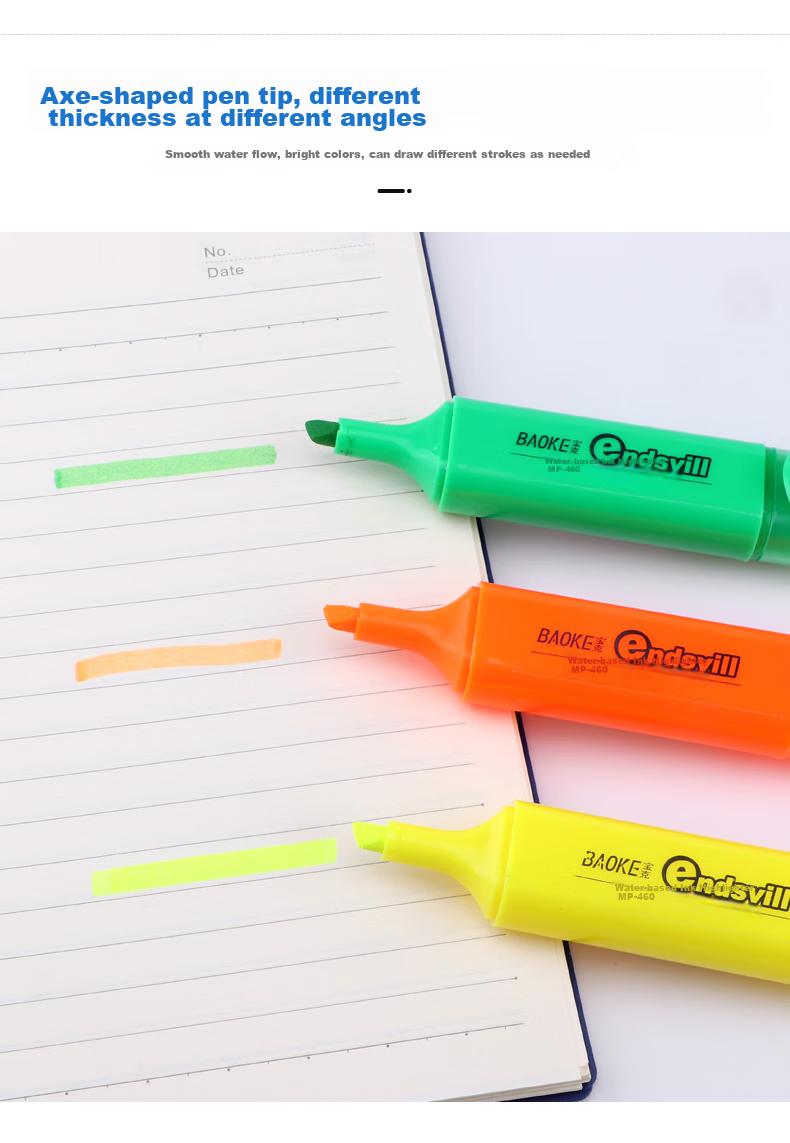 BAOKE [Best-Selling Product], 3MP460, 3-Color Highlighters, Marking Pens, Water-Based Markers, Random Colors, 1 Card/3 Pens 4