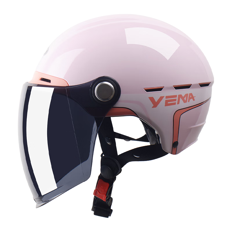 YEMA 3C Certified 360S Helmet, Electric Scooter Half Helmet for Women, Summer Sun Protection, Motorcycle Safety Helmet for Men, All-Season Universal, Cherry Pink + Long Tea