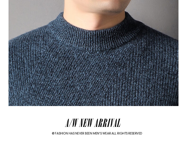 Hengyuanxiang Men's 100% Pure Wool Sweater, Thick Knit Pullover for Autumn And Winter, Round Neck Base Layer, Knitted Sweater 17