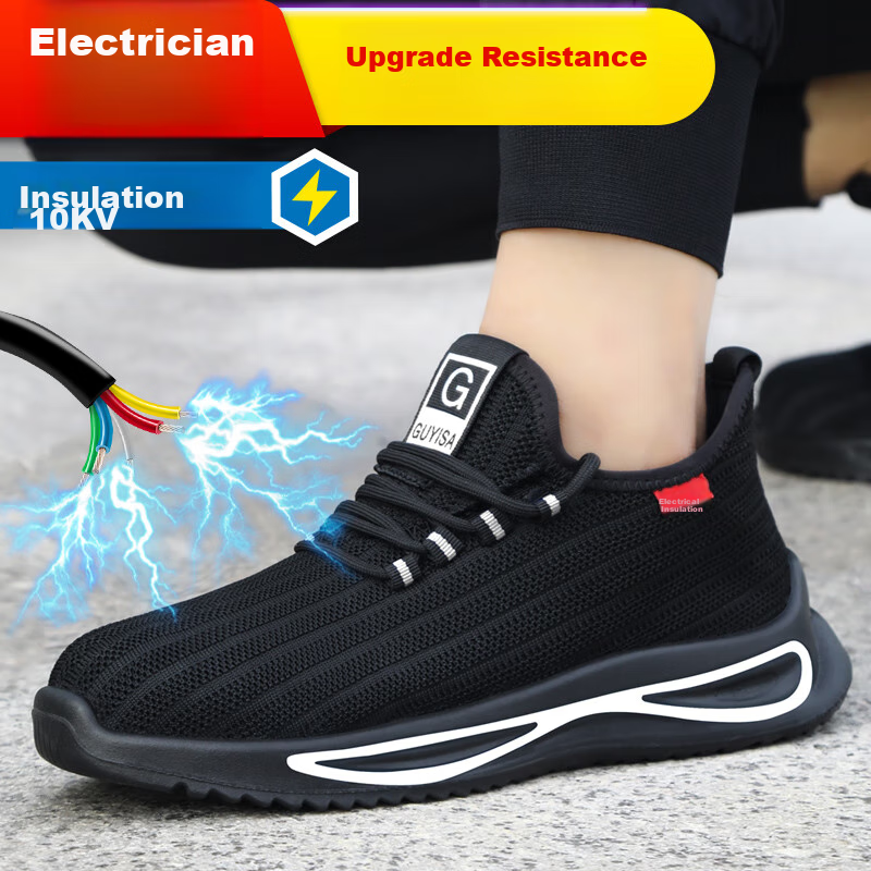 JUNBU Electrical Safety Shoes for Men, Summer Breathable Insulated Anti-Smashing Anti-Puncture Lightweight Work Boots 1080FKV Size 43