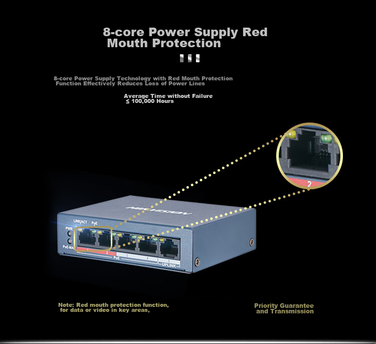 HIKVISION Unmanaged Switch, 8-Core POE Power Supply, 9-Port 100Mbps Ethernet Cable Extension Transmission Mode, Surveillance Splitter, Metal Shell for Heat Dissipation, DS-3E0109SP 3