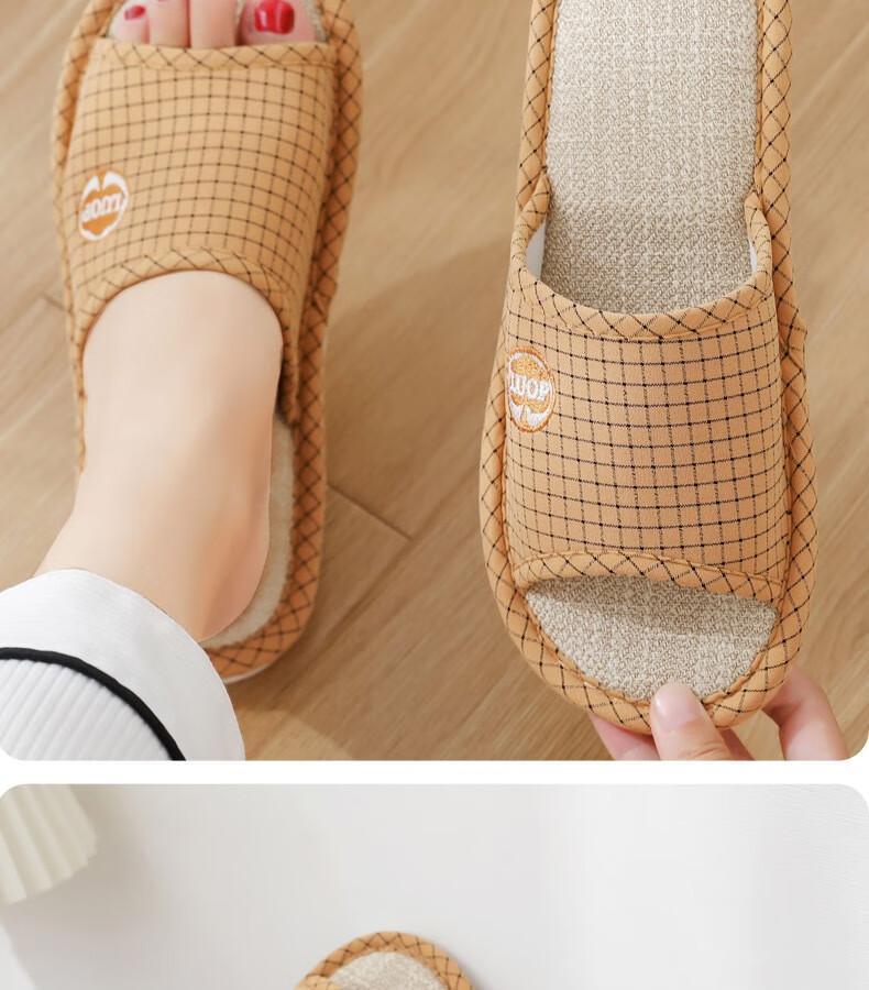 Huameijianbu Linen Slippers, Indoor Non-Slip, All-Season, Sweat-Absorbing, Breathable Cotton And Linen Slippers, HM6106, Gray, Size 42-43 24