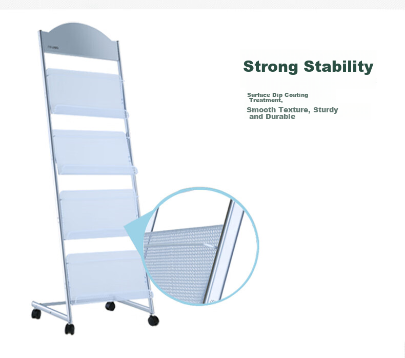 Deli 4-Tier Metal Magazine Rack, Brochure Display Stand, Office Reception Floor-Standing Bookshelf, Document Organizer, Height 1.45 Meters 5
