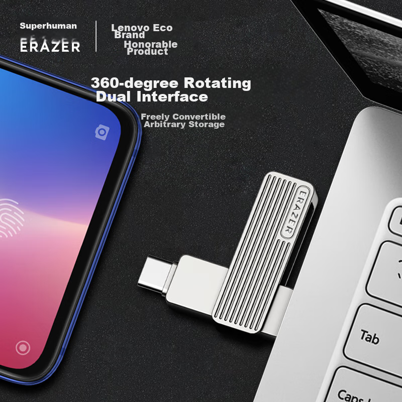 Lenovo Invests in Brand Yinengzhe 128GB Type-C USB3.2 Flash Drive, F500 MAX Gun Color, 230MB/s, Dual-Use for Phone And Computer, 360° Rotation, Dual Interface Thumb Drive