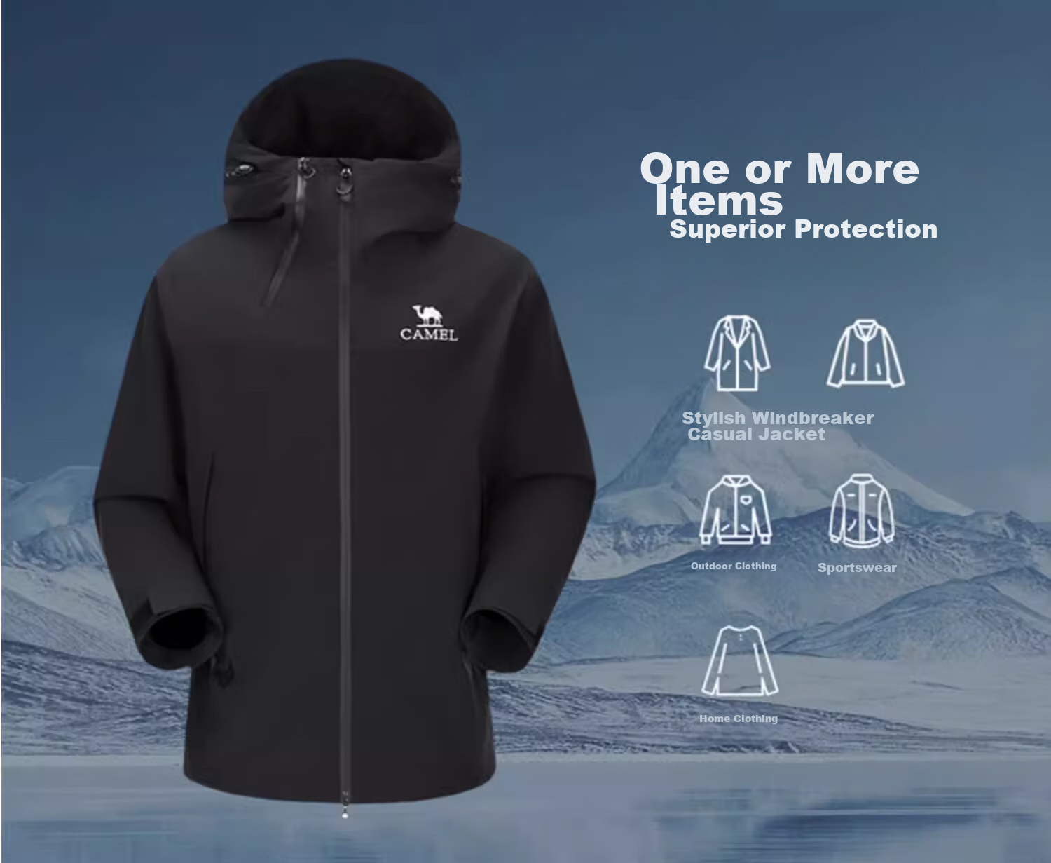 CAMEL Outdoor Hardshell Jacket for Men And Women, Windproof And Waterproof Coat, New Autumn Hiking Wear 2024 [Black Armor] R727 9