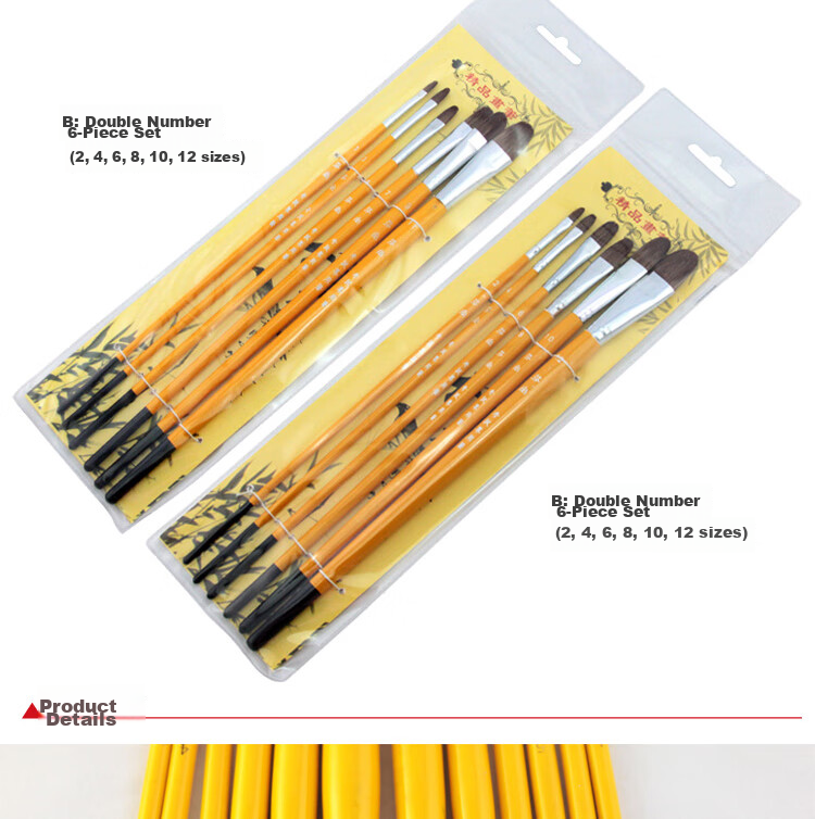 [Lowest Price Online] Fenshang Wolf Hair Flat Tip Gouache Brush Set, Oil Painting Brushes Acrylic Paint Brushes Student Art Supplies Specialized Drawing Tools Paint Materials Pigment Brushes Double Size 6-Piece Set 3