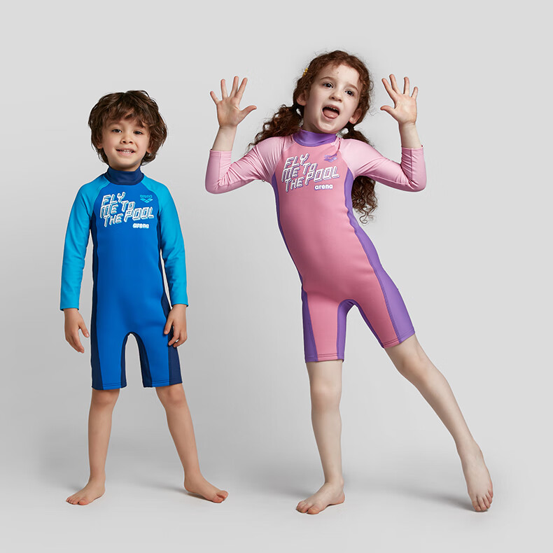 Arena Children's Long-Sleeve Swimsuit with Shorts, One-Piece Swimwear for Older Kids, Sun Protection, Chlorine-Resistant, Quick-Drying, Professional Training, Vacation, Hot Springs 12