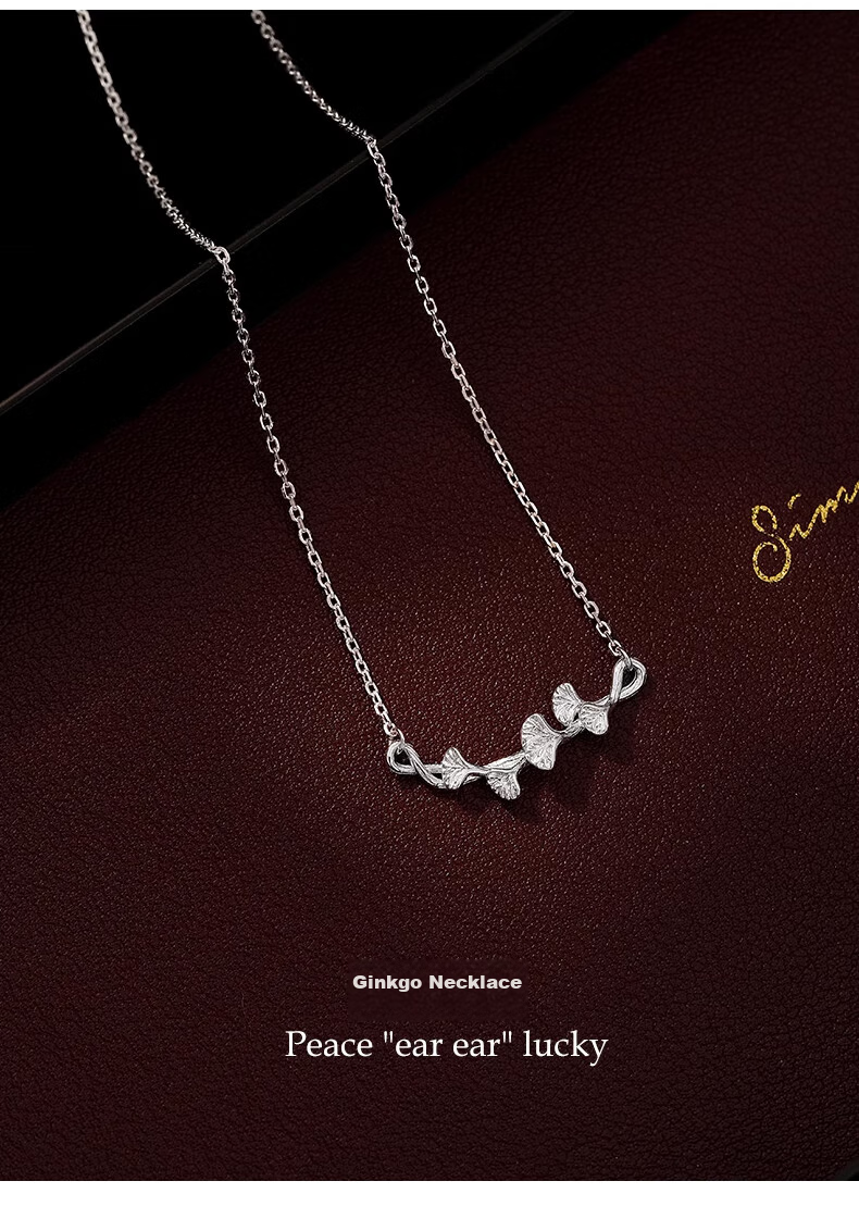 Dijing 999 Sterling Silver Necklace for Women, 2026 New Style, Luxurious High-End Pendant, Ginkgo Leaf Collarbone Chain, Birthday Gift 2