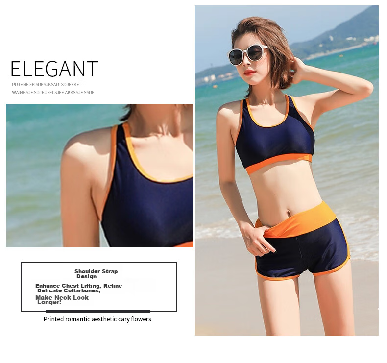 LangSha LangSha Women's Two-Piece Swimsuit Set, Conservative Style, Tummy Control, Slimming Effect, Instagram-Inspired Design, Suitable for Hot Springs, Bright Orange Color, Size L 6