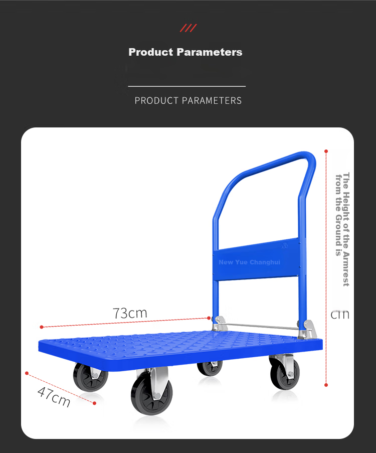 Xinyuechanghui Flatbed Cart, Steel Plate Cart, Small Trolley, Hand Truck, Cargo Transport Cart, Hand-Pulled Cart, Trailer, 90x60cm, Load Capacity 1800 Ji 8