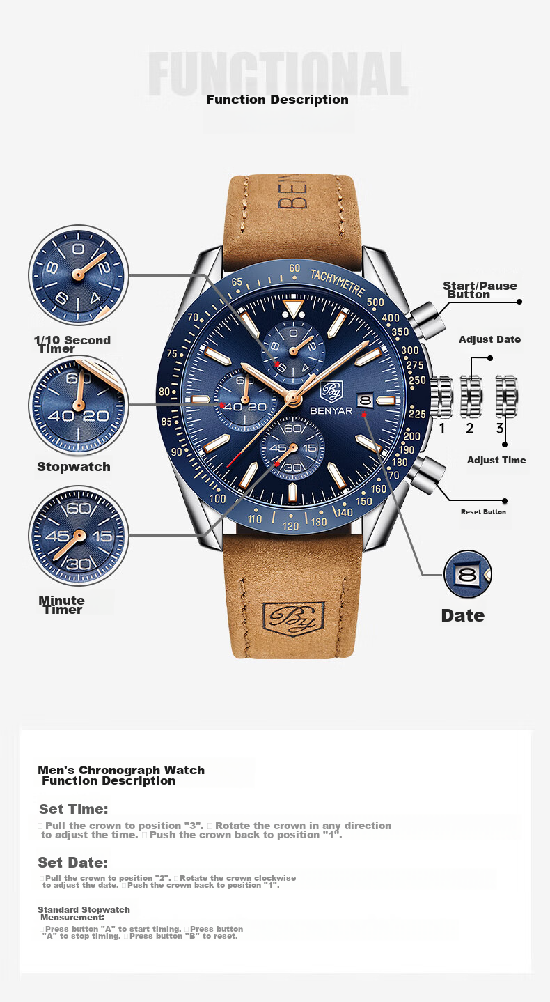 TSAR BOMBA Benyar Men's Quartz Watch Casual Business Self-Gift for Boyfriend, Student Exam Watch Father's Day Gift 24
