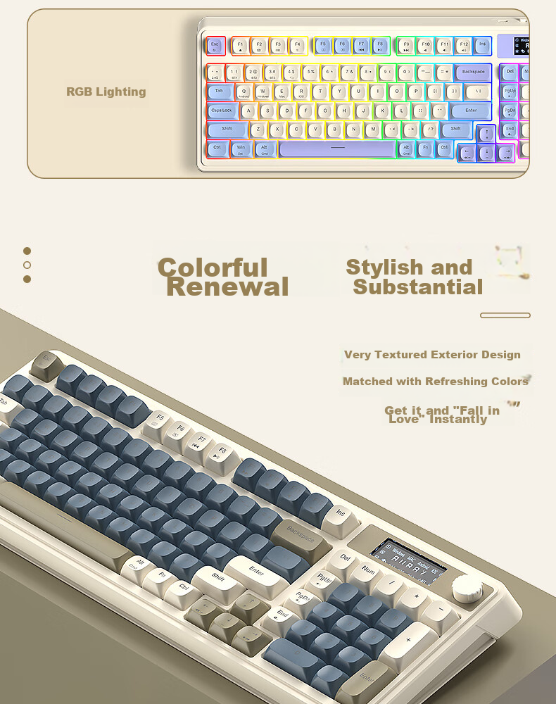 AULA S99Pro Wireless Keyboard, Tri-Mode Bluetooth Wired Mechanical Feel RGB Lighting Office Gaming E-Sports 99 Keys Computer Keyboard Compatible with Laptops And Desktops, Vintage Gray 4