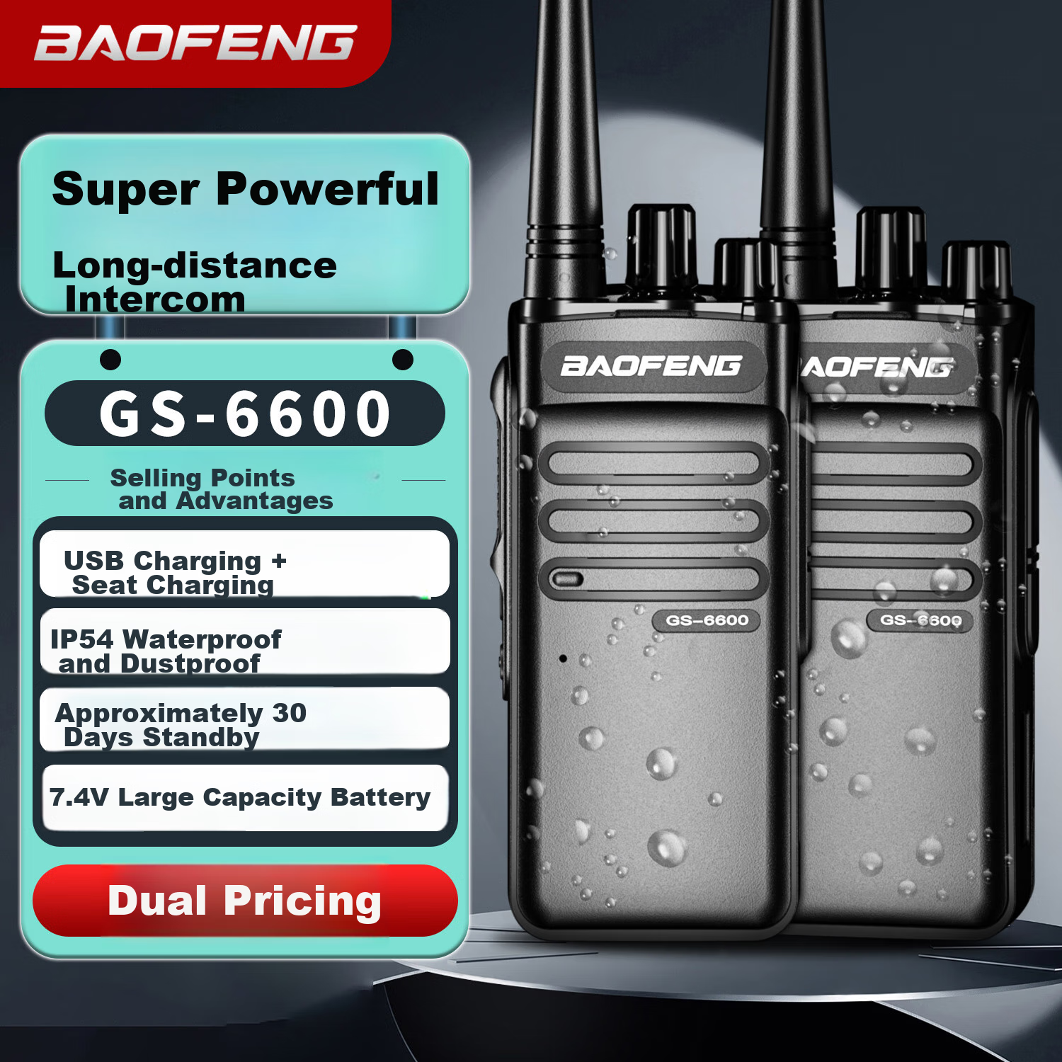 BAOFENG GS 6600, профессиональная рация, 2 шт., мощность 5 Вт, дальность до 15 км