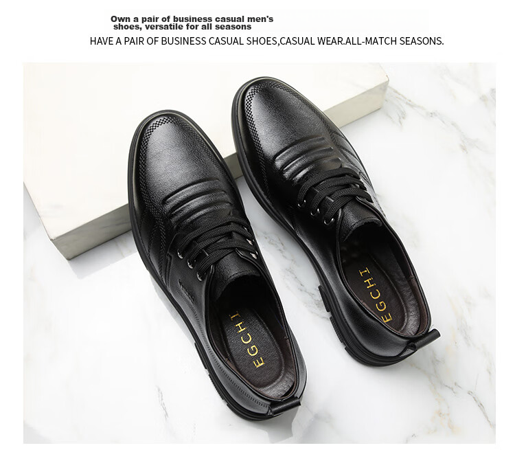 EGCHI Men's Leather Shoes, Business Casual Shoes, Top-Grain Cowhide Slip-On Driving Shoes, C8833, Black, Size 43 28