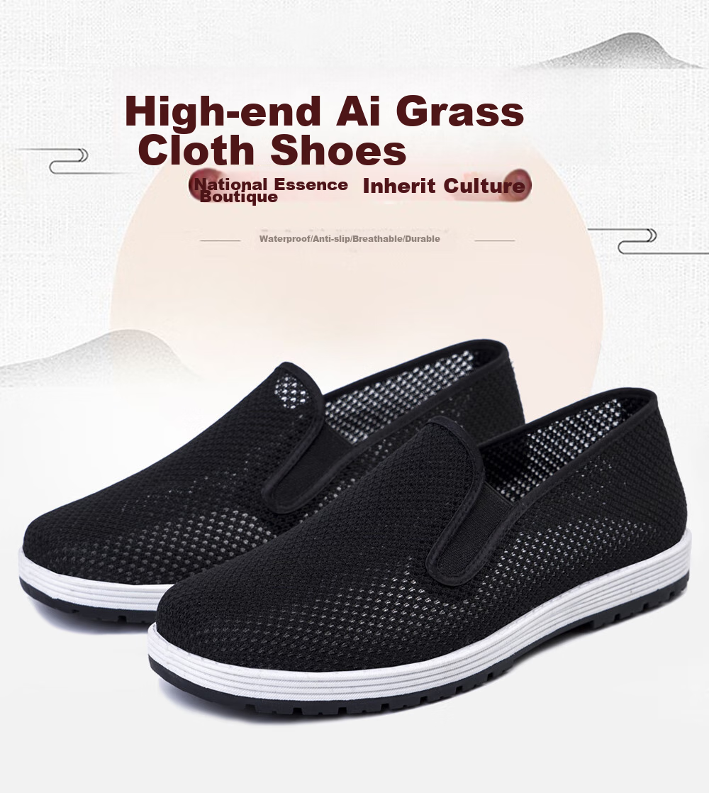 IQGD Traditional Cloth Shoes for Men, Old Beijing Style Casual Low-Top Shoes with Thousand-Layer Sole Slip-On Elderly Shoes 052 Black Size 39 11