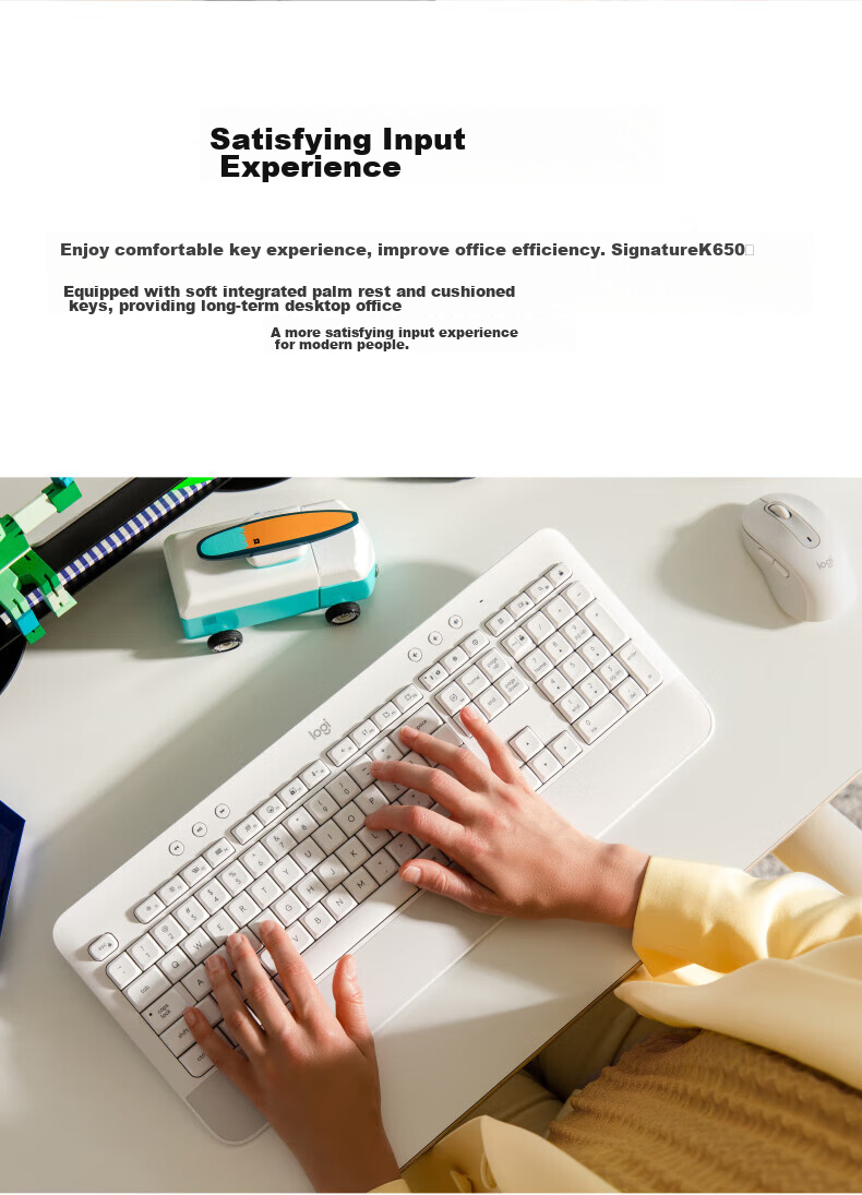 Logitech K650 Enterprise Wireless Bluetooth Keyboard, Office Keyboard, Dual-Mode Keyboard with Palm Rest, Receiver Included, Premium Series, Commercial Version, White [Single Order Discount] 3